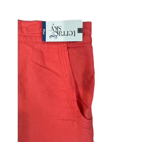 TERRA & SKY Cora Orange Soft Shorts W/Trim Elastic Back, Waist Pockets -Size: 4X - Picture 2 of 5
